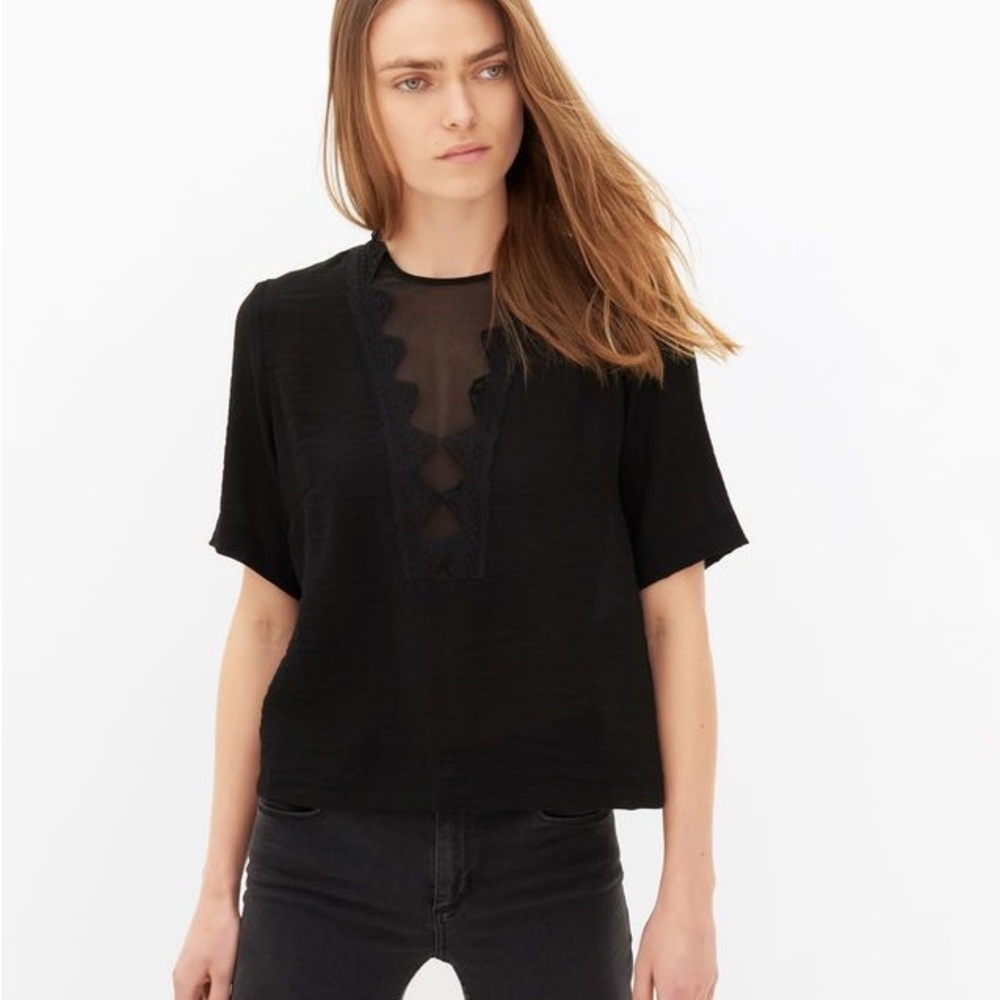SANDRO eulalie noir black blouse NWT M